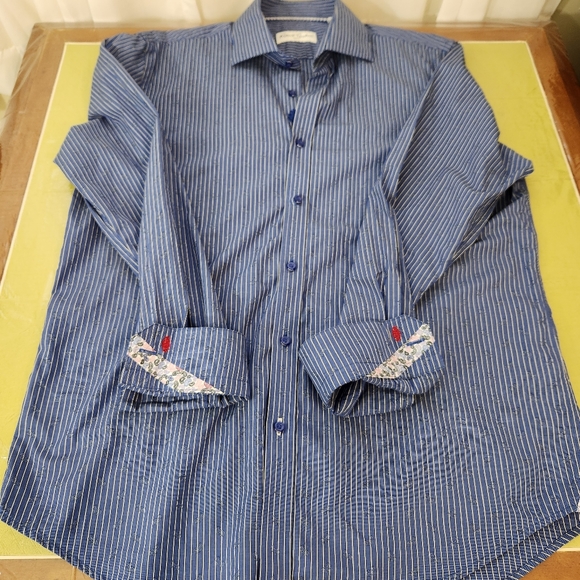 Robert graham blue striped paisley long sleeve cuff shirt sz s (42)16.5 - Picture 13 of 15